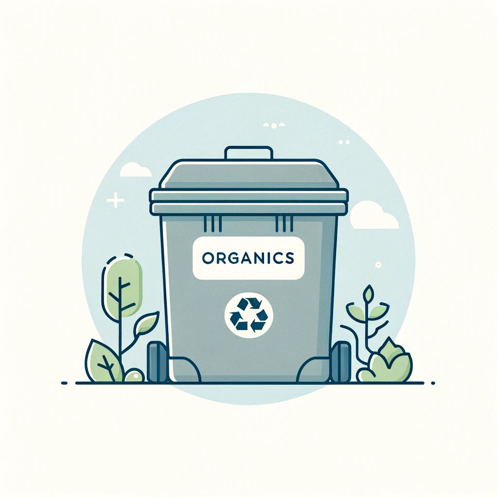 DALL·E 2024-04-05 11.34.43 - Create a simple and clear image for a website, focusing solely on an organics bin. The organics bin should be depicted as a dedicated container for co